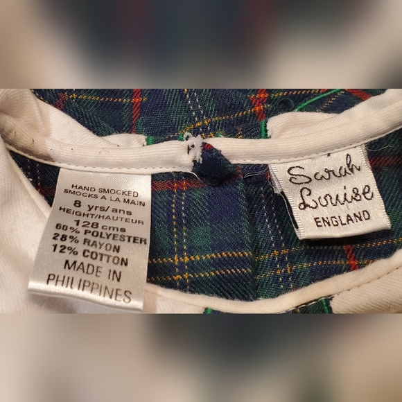 Vintage Sarah Louise Green Blue Red Plaid Hand Smocked Dress Girls Size 8 - Picture 6 of 6